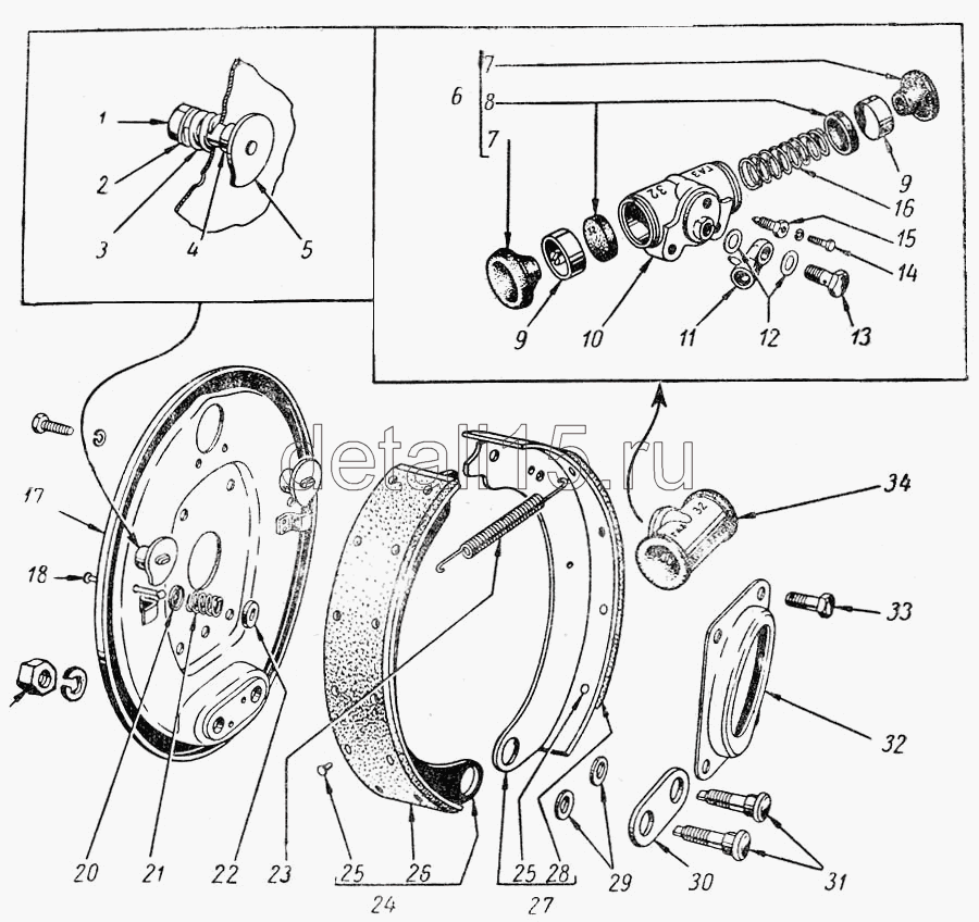 Схема барабанных тормозов газель