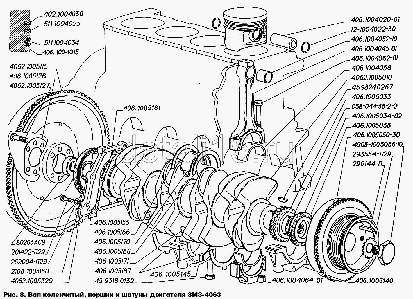 Двигатель Газель 405 схема коленвал