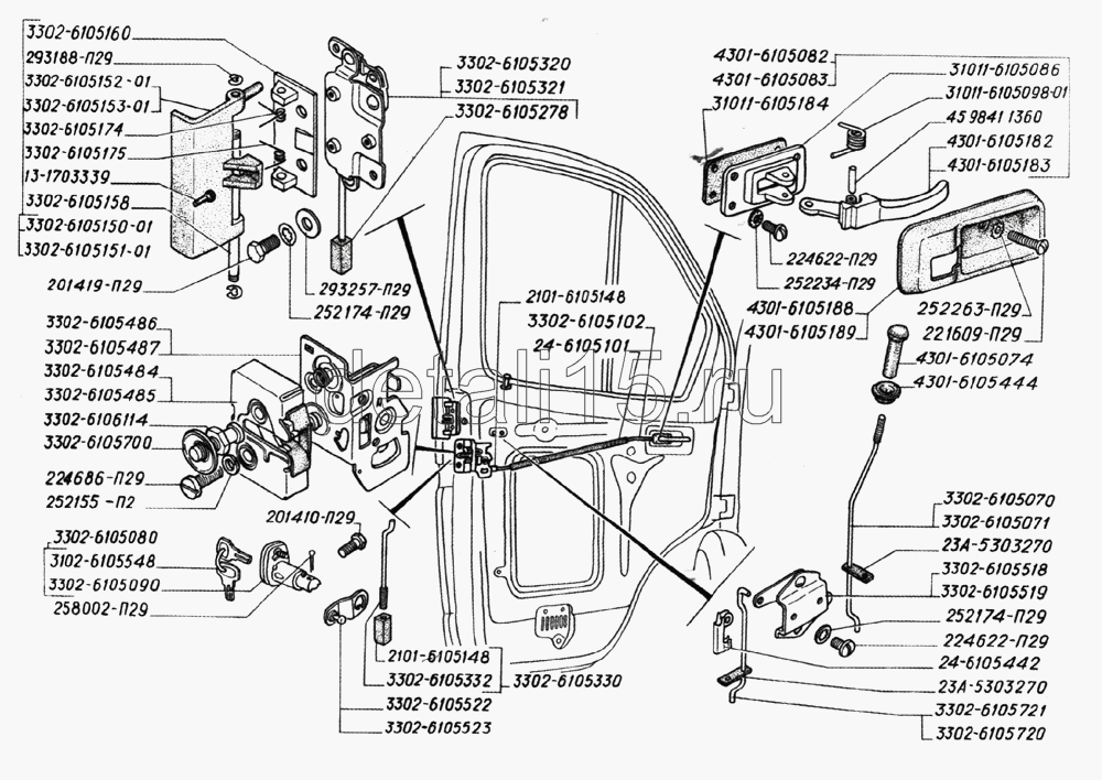 Газель 2705 схема замка задней двери