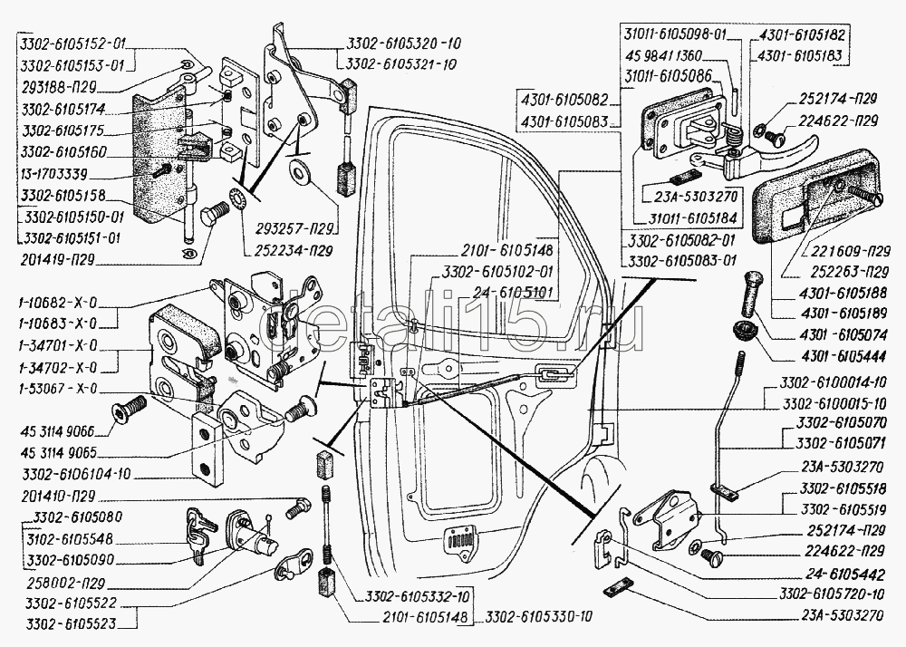 Схема замка двери газель задней двери