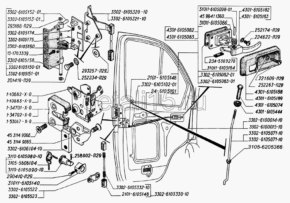 Замок боковой двери газель 2705 схема - 87 фото