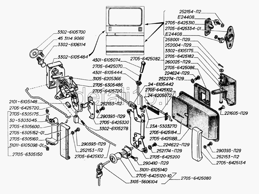 Схема замка задней двери газель 2705