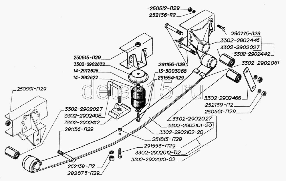 Схема передней рессоры газель